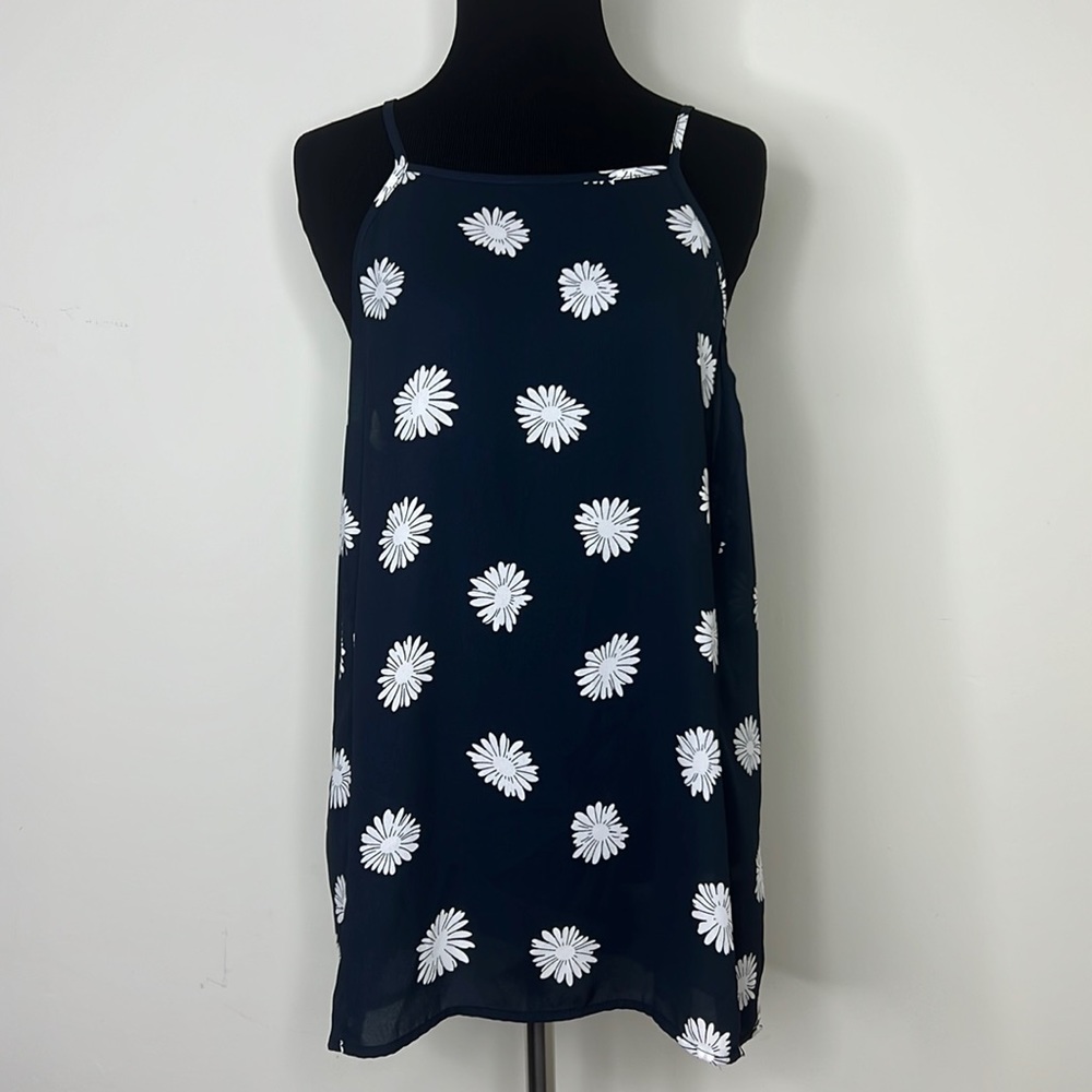 CABI Navy White Floral Sleeveless Blouse M